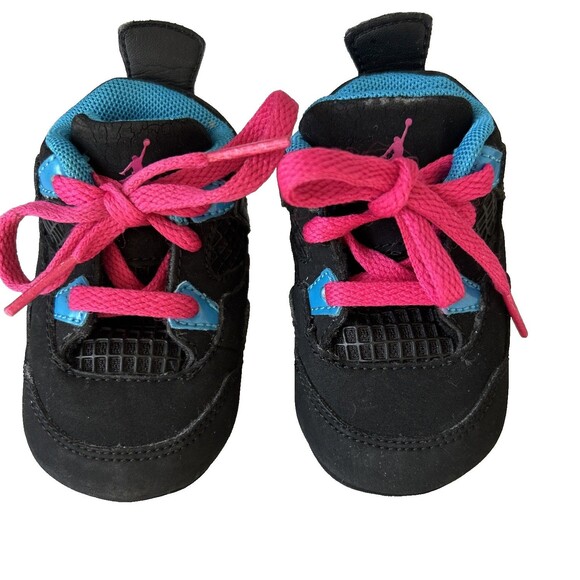 Nike Air Jordan Retro Crib Shoes Infant Baby Black Turquoise Pink Size 3C - Picture 1 of 6